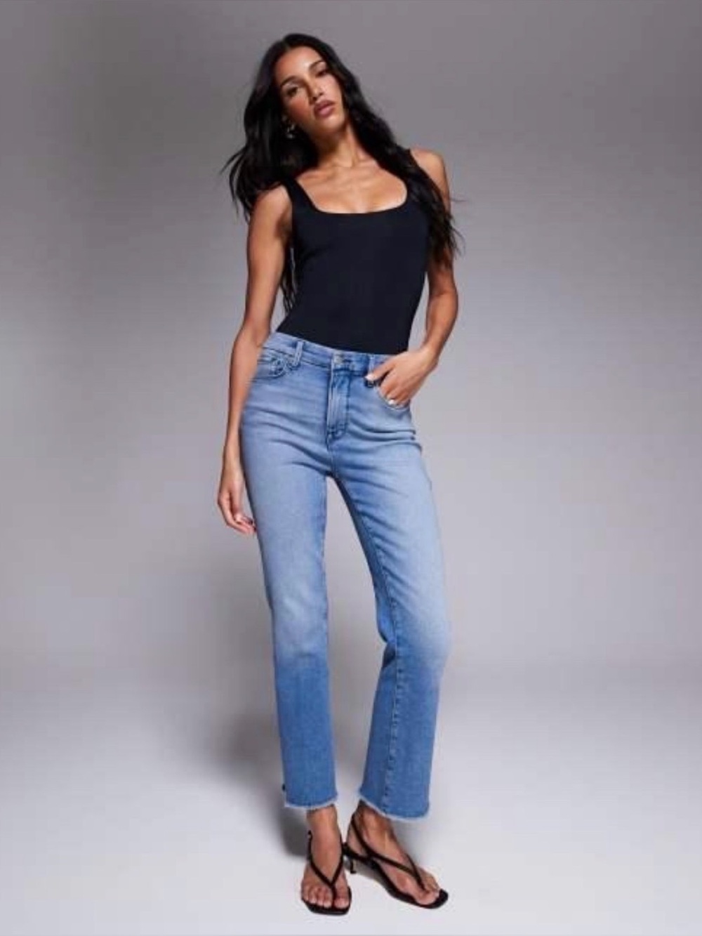 Good American Good Legs Straight Split Pocket Jeans Blue 449 Size 6 NWT